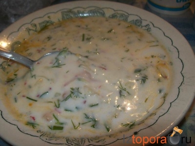 Окрошка с обжаренным мясом